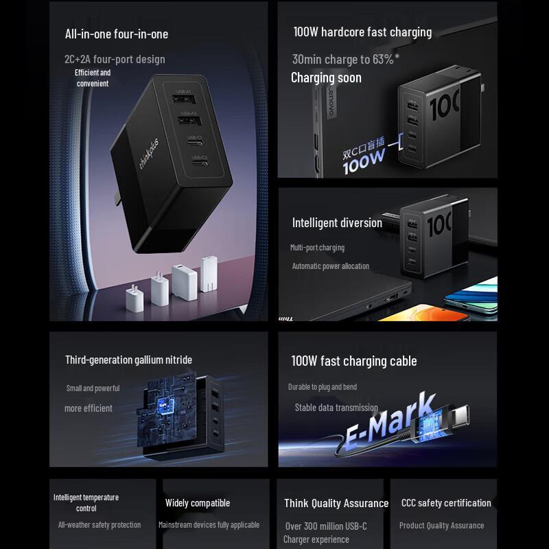 Lenovo thinkplus 100W GaN 4-Port USB-C/A Charger