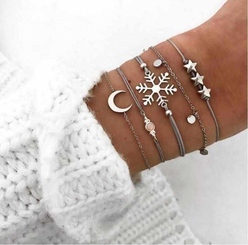 New Design Vintage Women Boho Bracelets Set Moon Shell Heart Tortoise Charm Beads Chains Bangle For Female Bohemian Jewelry