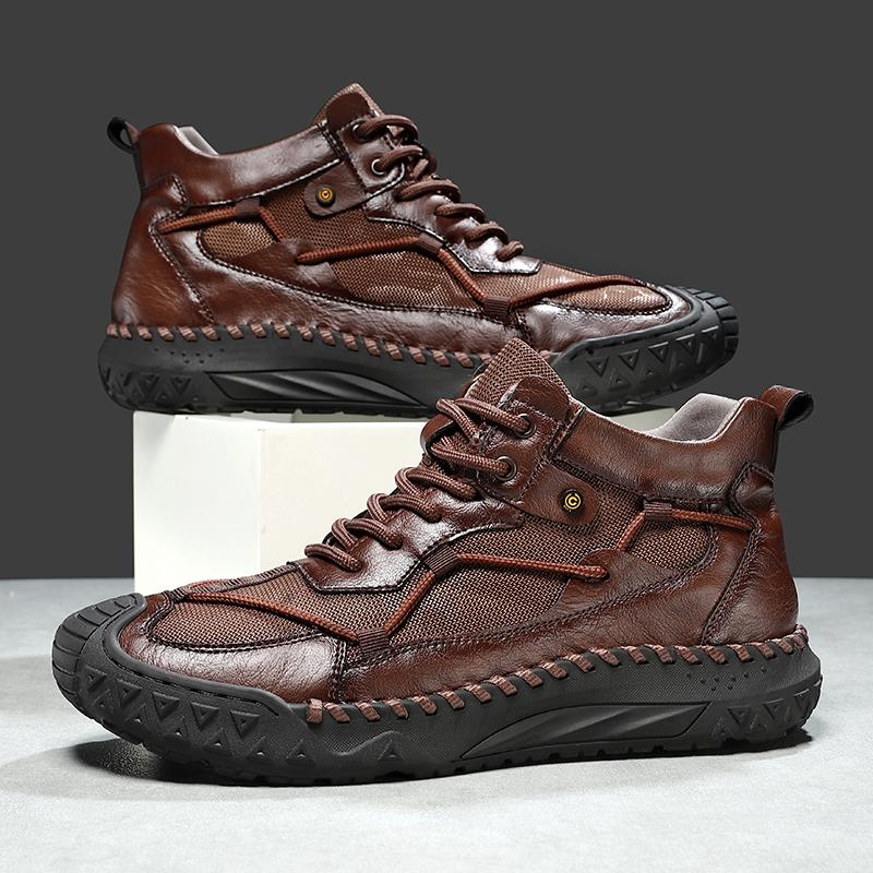 Fashion Outdoor Mens Casual Leather Ankle Boots Fashion Motorcycle Shoes Versatile Man Casual Shoes Comfortable Sports Footwear Sneakers