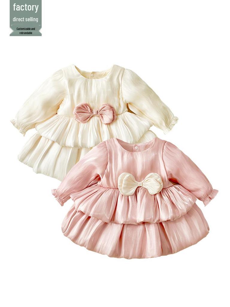 Spring & Autumn Newborn Tutu Bodysuit: Baby Girl Full Moon 100-Day Celebration Dress with Diaper Cover.