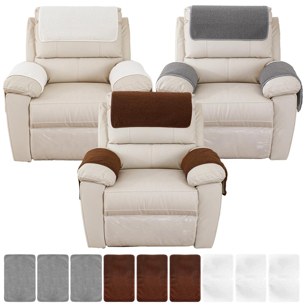 3Pcs Recliner Slipcovers Armrest Covers  Non Slip Sherpa Headrest Protector Recliner Chair for Sofa Recliner Protector 57 X 38cm