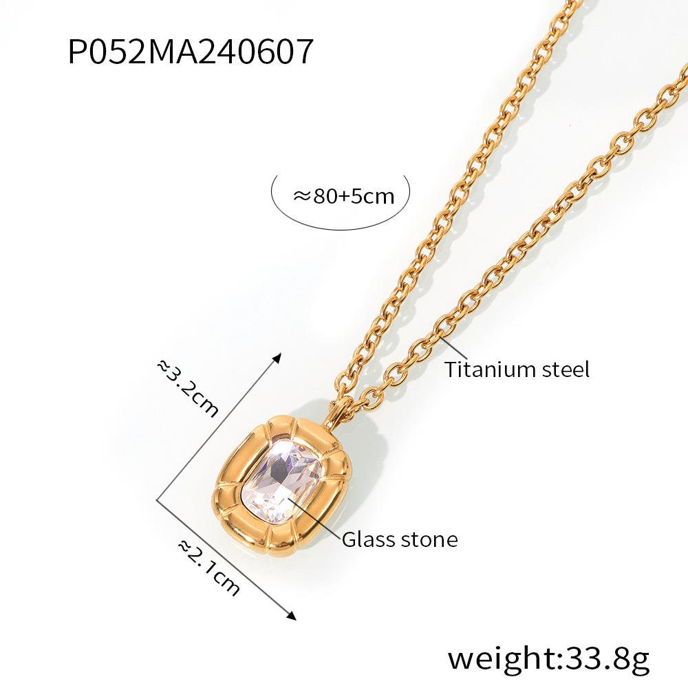 Shiny Glass Stone Pendant Necklace Bracelet Earrings For Women Stainless Steel Gold Plated Women's Long Necklaces Jewelry Set