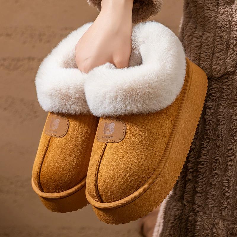 Basatu Fashion Fluffy Platform Slippers for Women Winter Plush Warm Cotton Shoes Comfort Non Slip Unisex Home Slippers