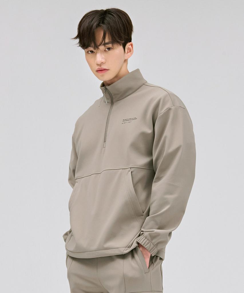 CHASECULT Men'S Tricot Brushed High-Neck Anorak T-Shirt - Beige