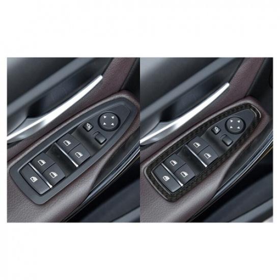 4pcs Carbon Fiber Car Interiror Door Window Button Frame Sticker For BMW 3 F30