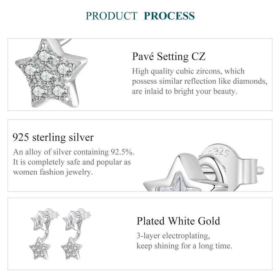 Bamoer White Gold Plated Star Earrings, Solid 925 Sterling Silver Hypoallergenic Earrings for Women Cute Girls' Studs