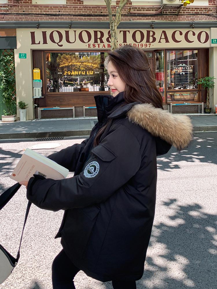 2025 Women's Winter Down Coat with Big Fur Collar - American Style Thickened Cotton-Padded Parka for Couples