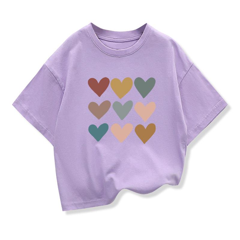 2026 Summer New Children's Clothing Girls Heart-Shaped Cartoon T-Shirt Children's Short Sleeve Pattern
