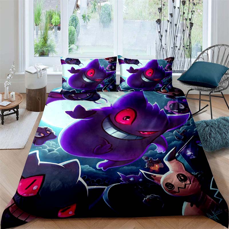 CustomizableAnime Gengar Printed Bedding Set 3 Piece Soft Microfiber Duvet Cover Set Teens Game Room Decor No Sheet No Filling
