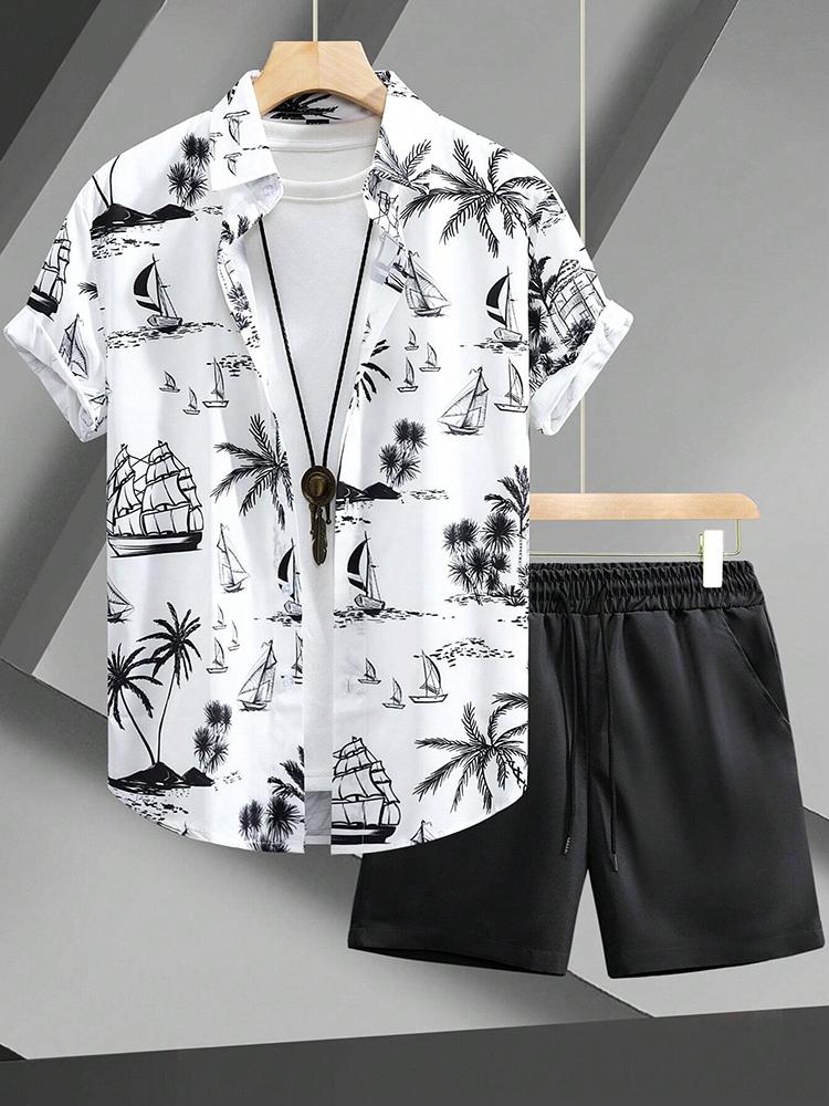 Hawaiian Coconut 3D Printed Men's Clothing Shirt Summer Short-sleeved Top Beach Shorts Two-piece Casual Vacation Casual Sets