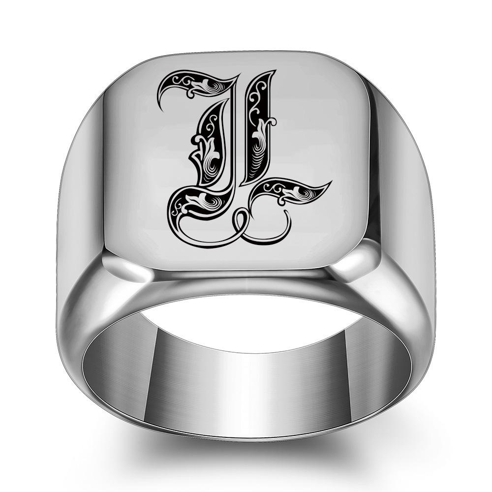 Siegelring mit Retro-Initialen für Männer, 14 mm, sperrig, schwerer Stempel, Herrenband, Edelstahlbuchstaben, individueller Charm-Schmuck, Geschenk für ihn