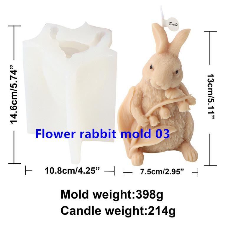 3D Easter Flower Rabbit Candle Silicone Mold DIY Lovely Bunnies Shape Fondant Cake Decorating Mould Flower Rabbit Plaster Mold