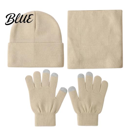 Casual Autumn Winter Outfit Accessories Warm Three-piece Set Knitted Hat Scarf And Touch Screen Cozy Wear Gloves Essentials Soft Acrylic Windproof