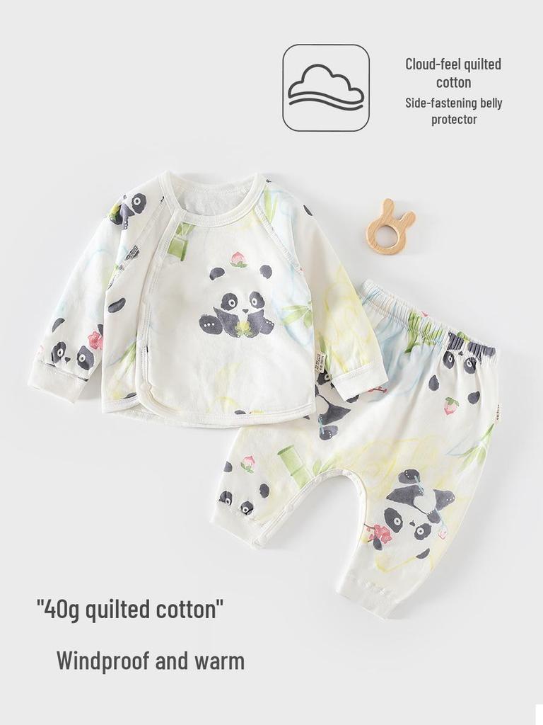 Class A Quilted Baby Two-Piece Set - Warm Autumn/Winter Outdoor Cotton Outfit for One-Year-Olds, 40g