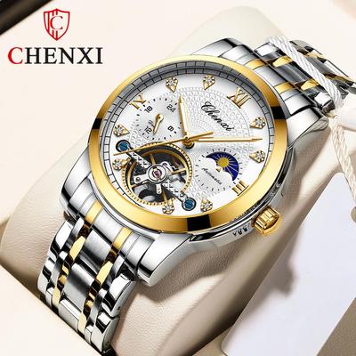 Neue Top-Marke, Luxus-Herrenuhr mit Box, Herrenuhr, hohles Schwungrad, Sonne, Mond, Sterne, wasserdichtes Stahlband, automatische mechanische Herrenuhren