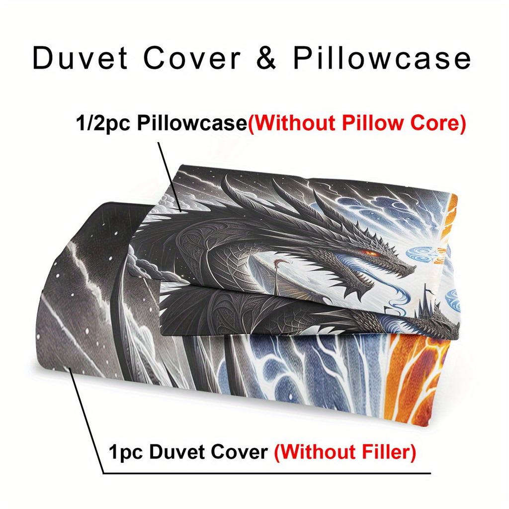 Animal-Themed Duvet Cover Set - 2/3pcs, Soft, Comfortable, And Breathable Featuring Magical World Prints, Dragon Duvet Cover Set