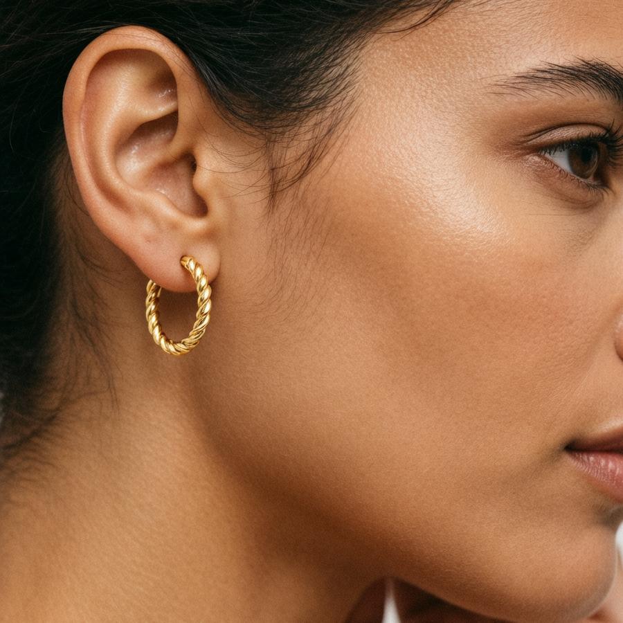 Nidin Trendy S/M/L Size Twisted Small Hoop Earrings For Women Minimalist Lightweight Comfortable Daily Wear Fashion Ear Jewelry