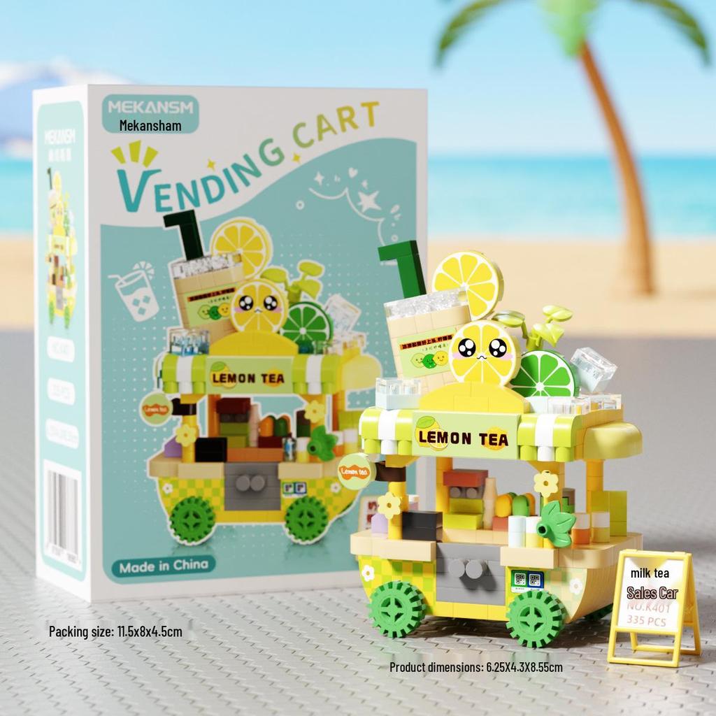 Lego-Compatible City Street View Building Blocks—Dream Shop, Vending Car, and Flower Shop Children's Educational Toys.