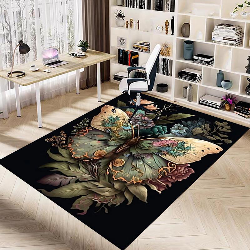 1pc Butterfly Flowers Carpet Anti Slip Polyester Floor Mat for office.Bedroom