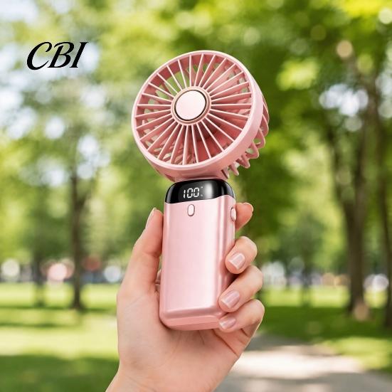 Battery Operated Fan Foldable Handheld Fan, Rechargeable USB Mini Desk with 5 Speed, Adjustable Speed LED Display, Portable Personal Cooling for Home