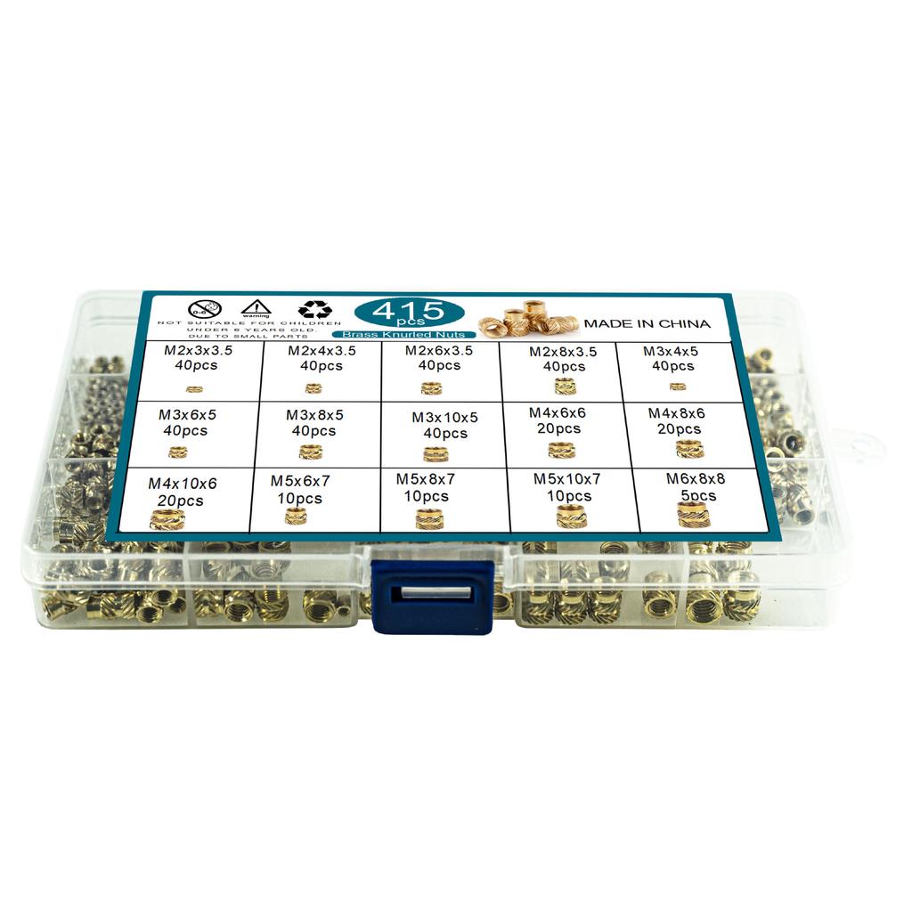 415 Stück Tuba Einlege-Heißschmelzmutter-Set M2M3-M6 Doppelköper Tuba Spritzguss-Heißschmelzmutter-Box