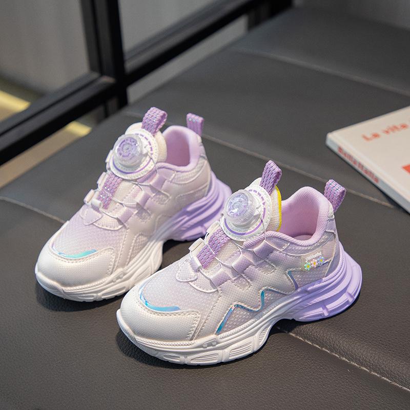 Girls shoes 2025 new spring and autumn children's sports shoes girls rotating buttons medium and older children's casual soft-soled dad shoes