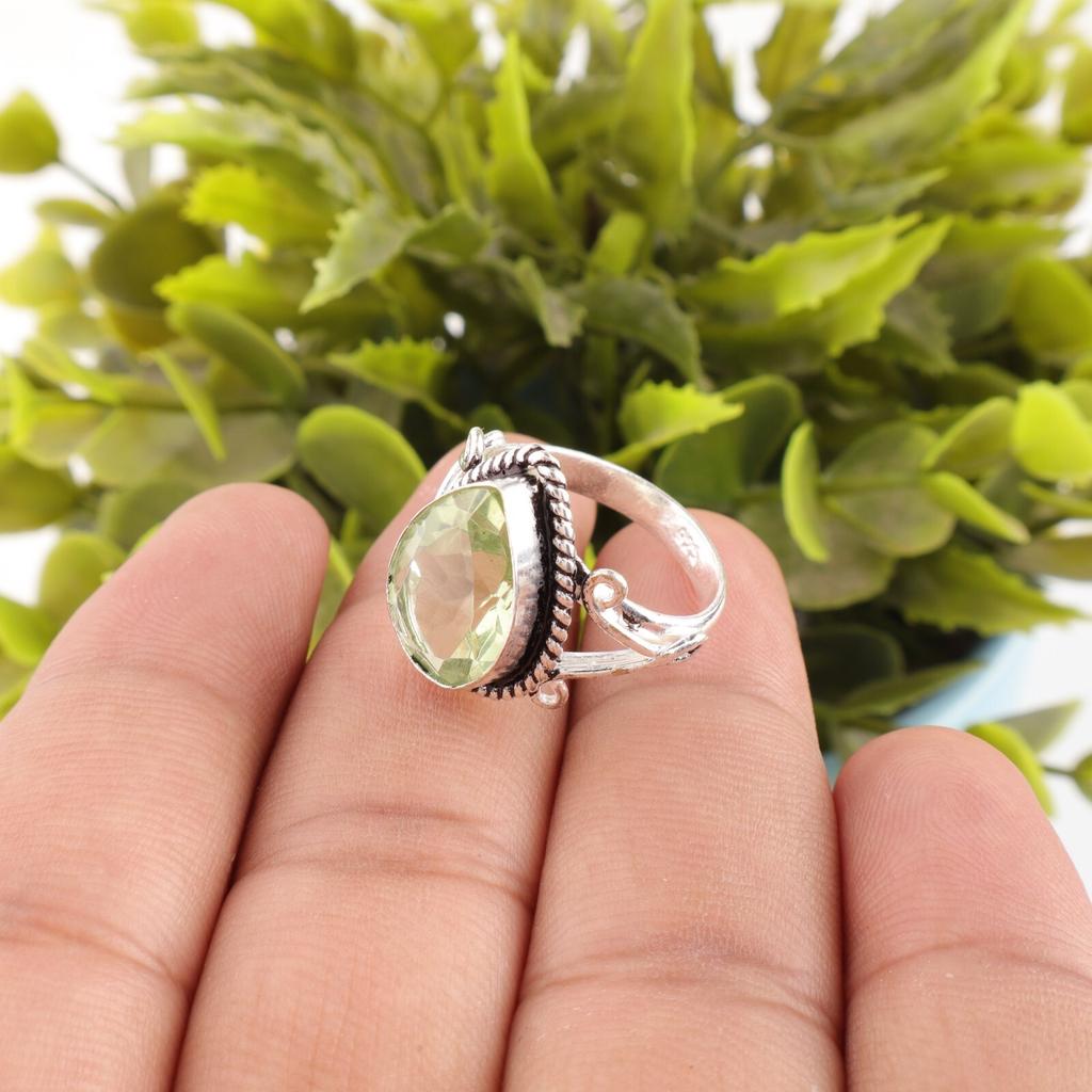 Green Amethyst Gemstone 925 Sterling Silver Jewelry Handcrafted Partywear Ring RR-57-3
