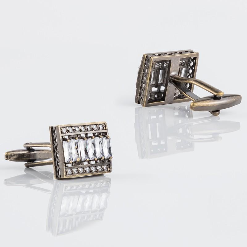 Bronze Colored Square Zircon Rhinestone Cufflinks Men s French Shirt