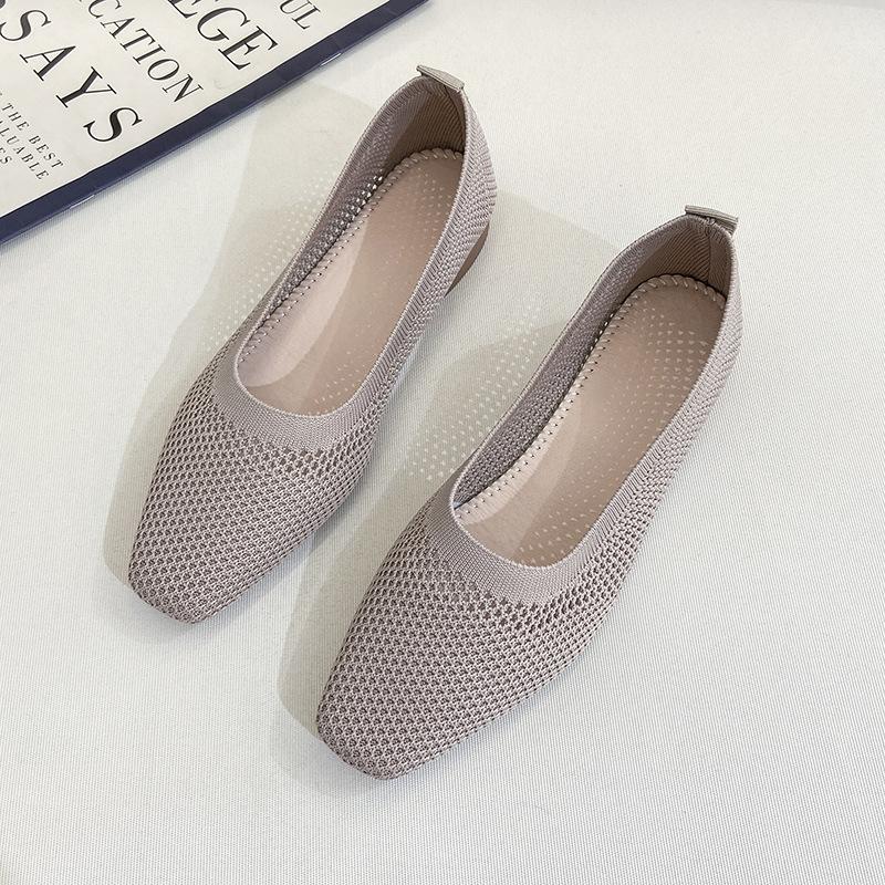 Breathable Mesh Fashion Flats for Women Spring Summer Flat Shoes Square Toe Slip-on Loafers Soft Sole Girls Daily Walking Shoes