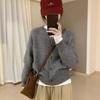 Autumn new crew neck knitted cardigan top women's loose casual and thin soft waxy sweater jacket