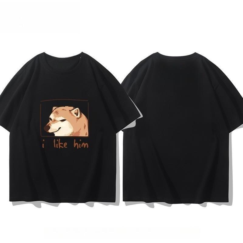 

2025 Autumn and Winter Fashionable and Comfortable Cotton T-shirt Dog ID Card Printing Men and Women Large Size Couple T-shirt S