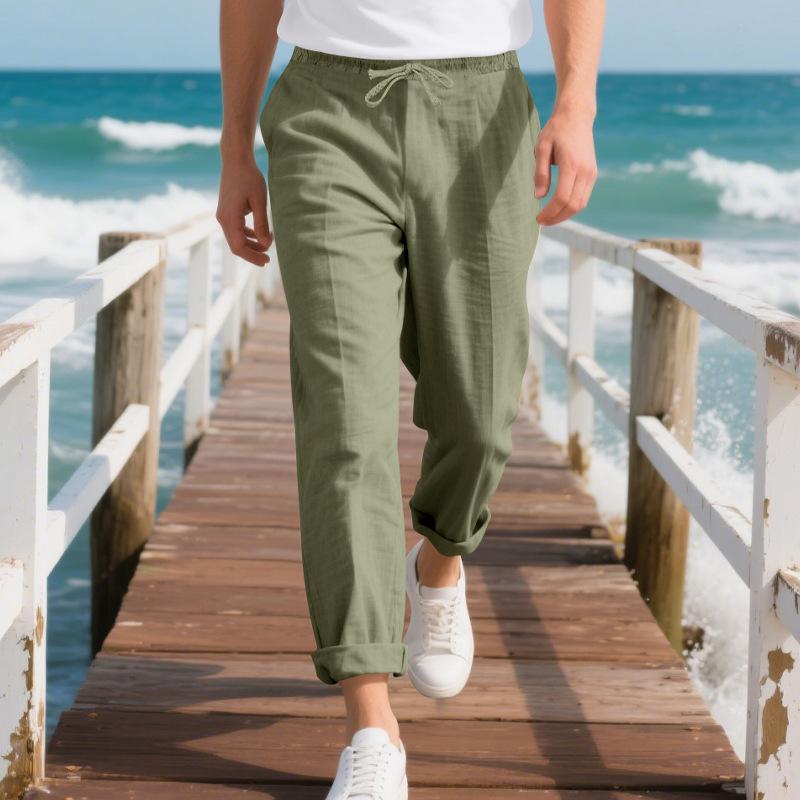 Spring and Autumn Men's Loose Casual Linen Hip Hop Beach Sports Wide Leg Casual Trousers Man