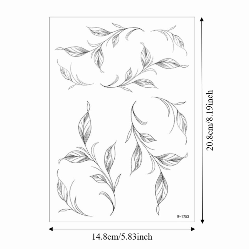 Long Lasting Black Flower Tattoo Stickers Waterproof Sketch Style Stickers Neck Shoulder Arm