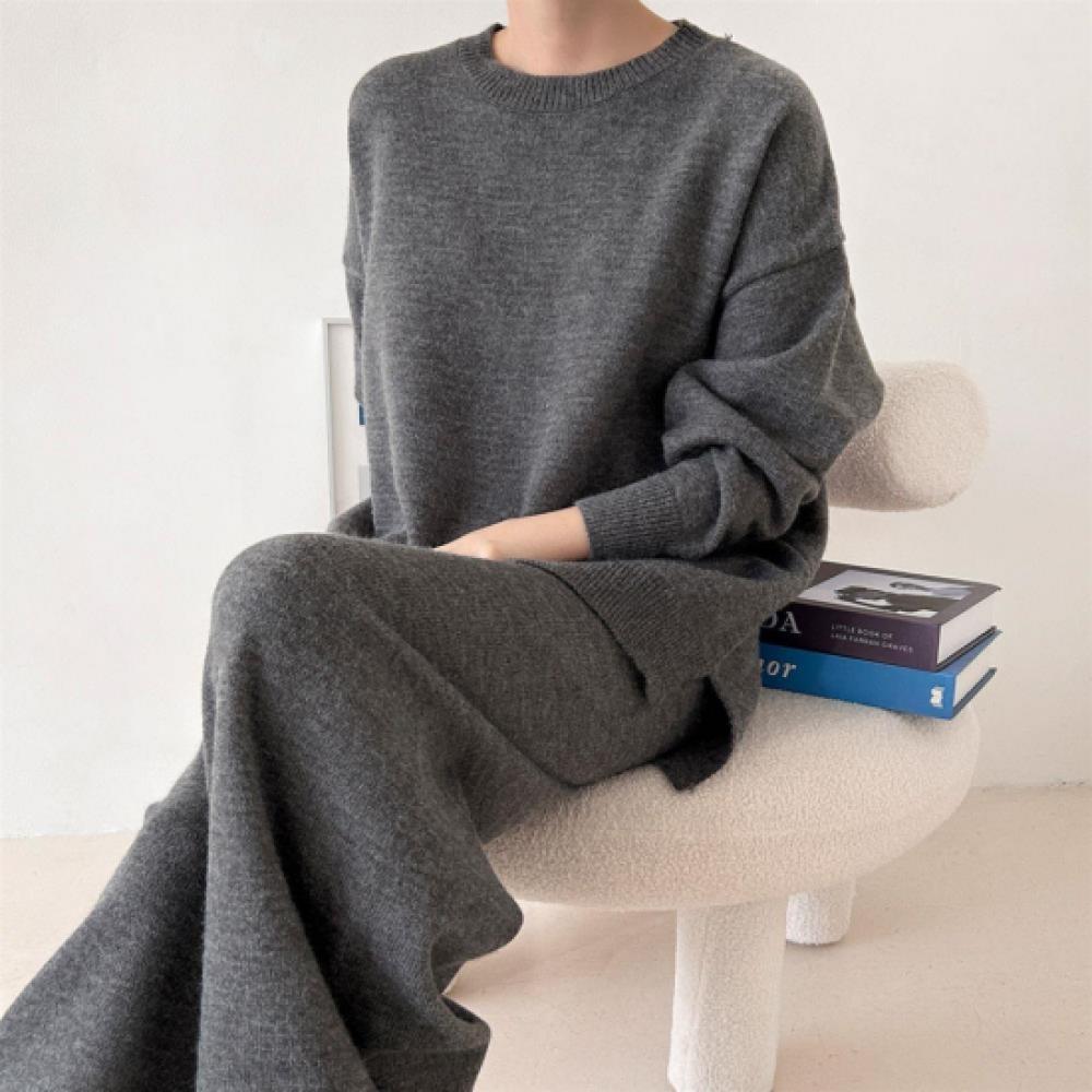 New Arrivals Open Run Women Round Neck Long Sleeve Knit Pants Set