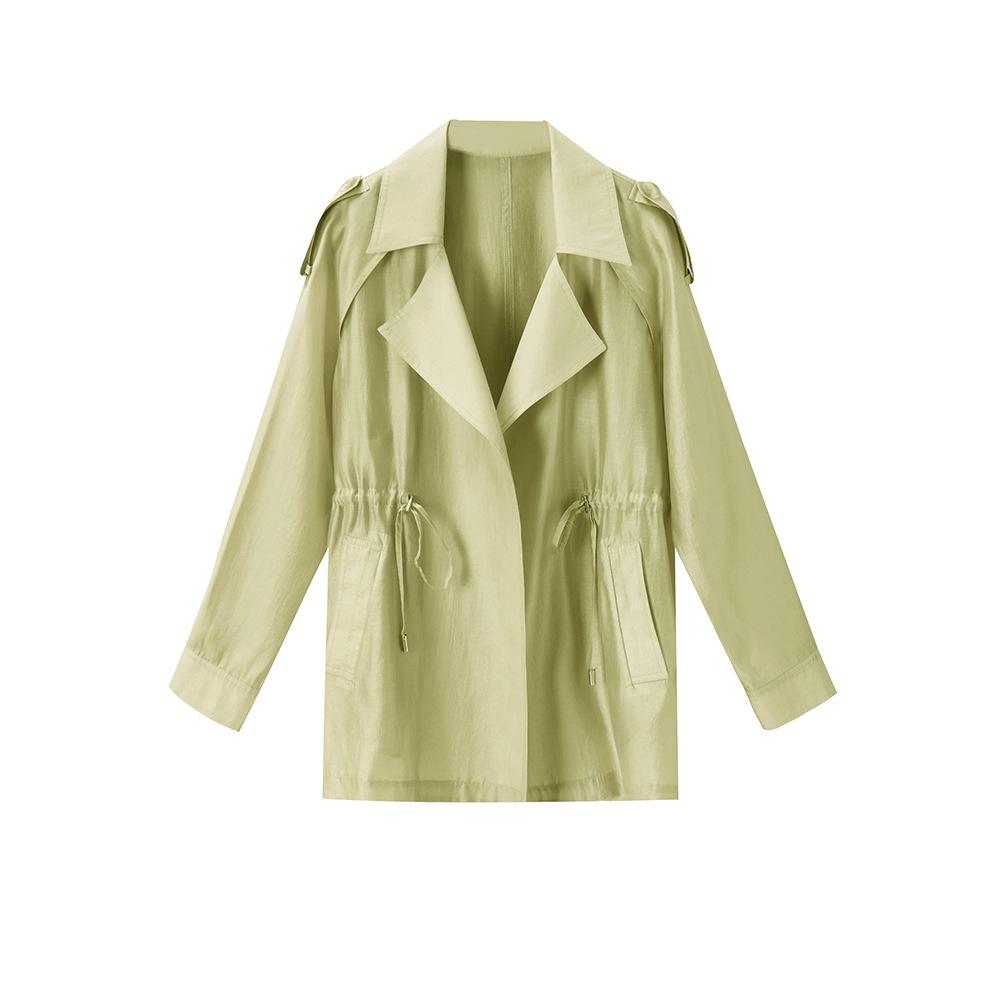 Tencel skin-friendly and breathable, thin and transparent sunscreen, light air-conditioning shirt, drawstring waist long-sleeved trench coat 23232