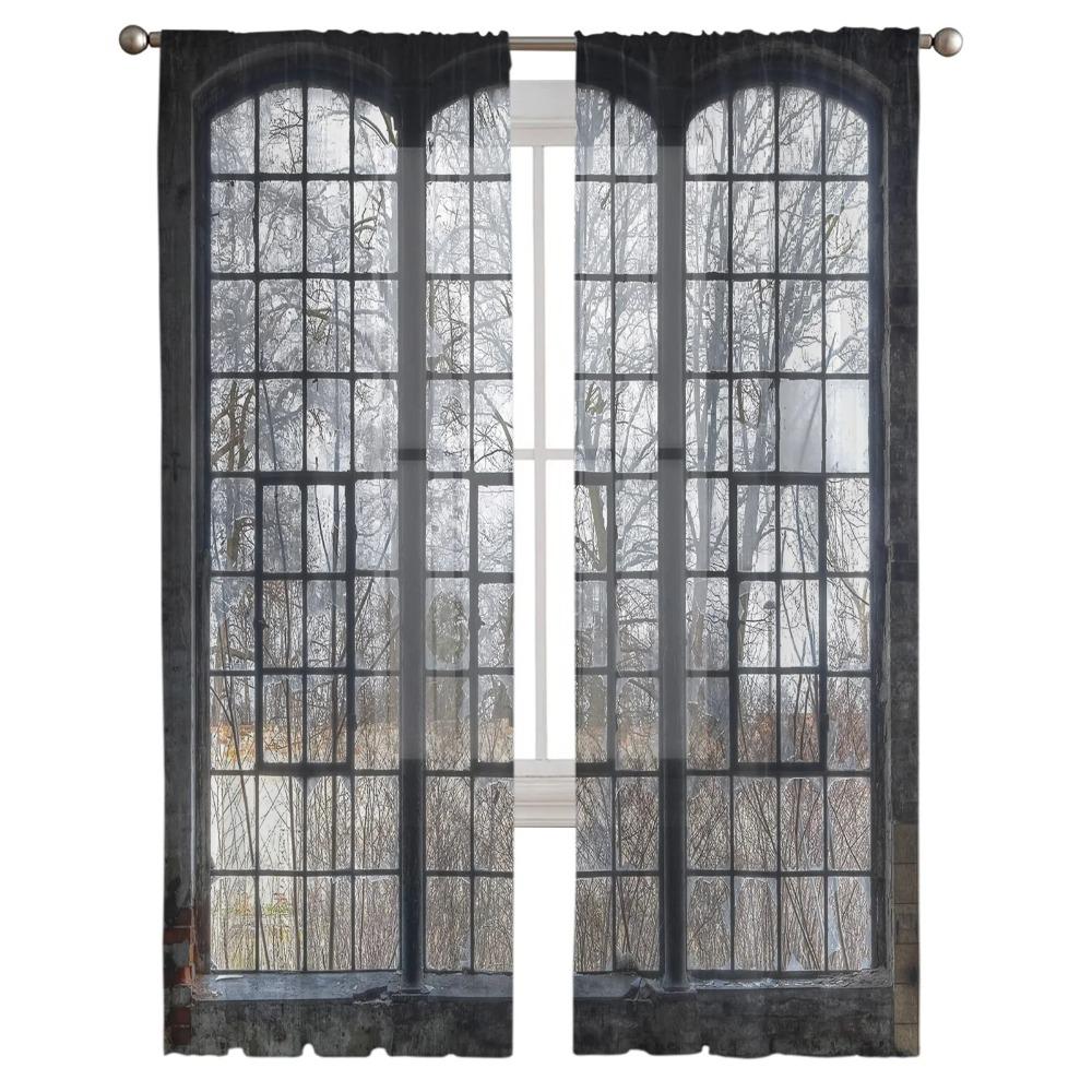 Vista Finestra Boschi Foresta Alberi Tende Voile Trasparenti Per Camera da Letto Soggiorno Cucina Decorazione Lussuose Tende in Chiffon Tulle Organza