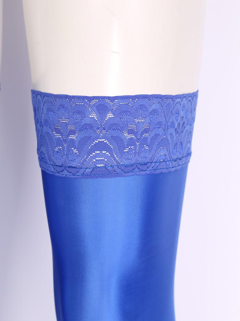 Damen Glänzende Spitze Besatz Oberschenkelhohe Socken Anti-Rutsch Silikon Strümpfe