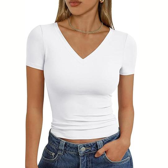 

Independent Station Hot Sale Women s Short Sleeve T-Shirt Casual Breathable Fashion Trend Comfortable V-Neck Top New XS белый