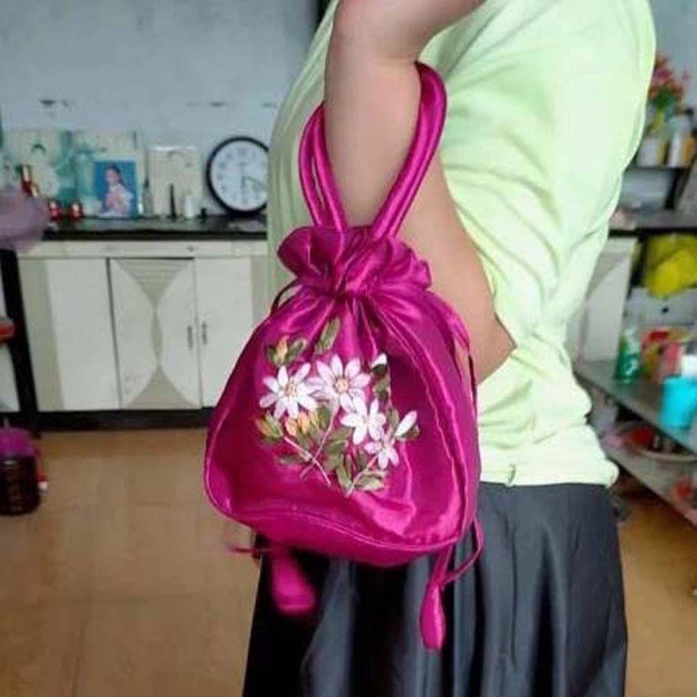 Leaf Hanfu Drawstrings Bag Ethnic Style Small Purse Wallet Retro Embroidery Flower Handbag Daily