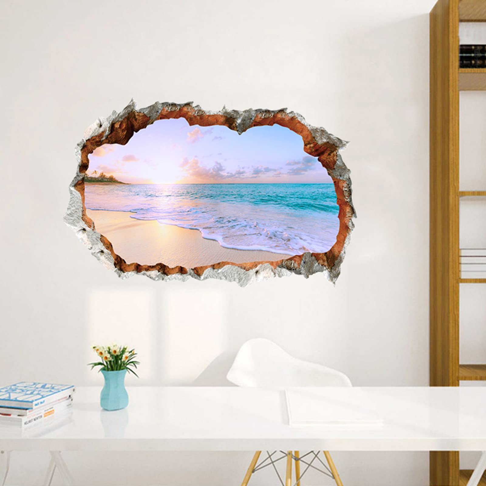 Condessacity Wall Sticker Ocean Scenery Wall Decal Removable Wallpaper Sticker for Living Wall Decor 3D - - - Stylish, Waterproof, Waterproof, Room,