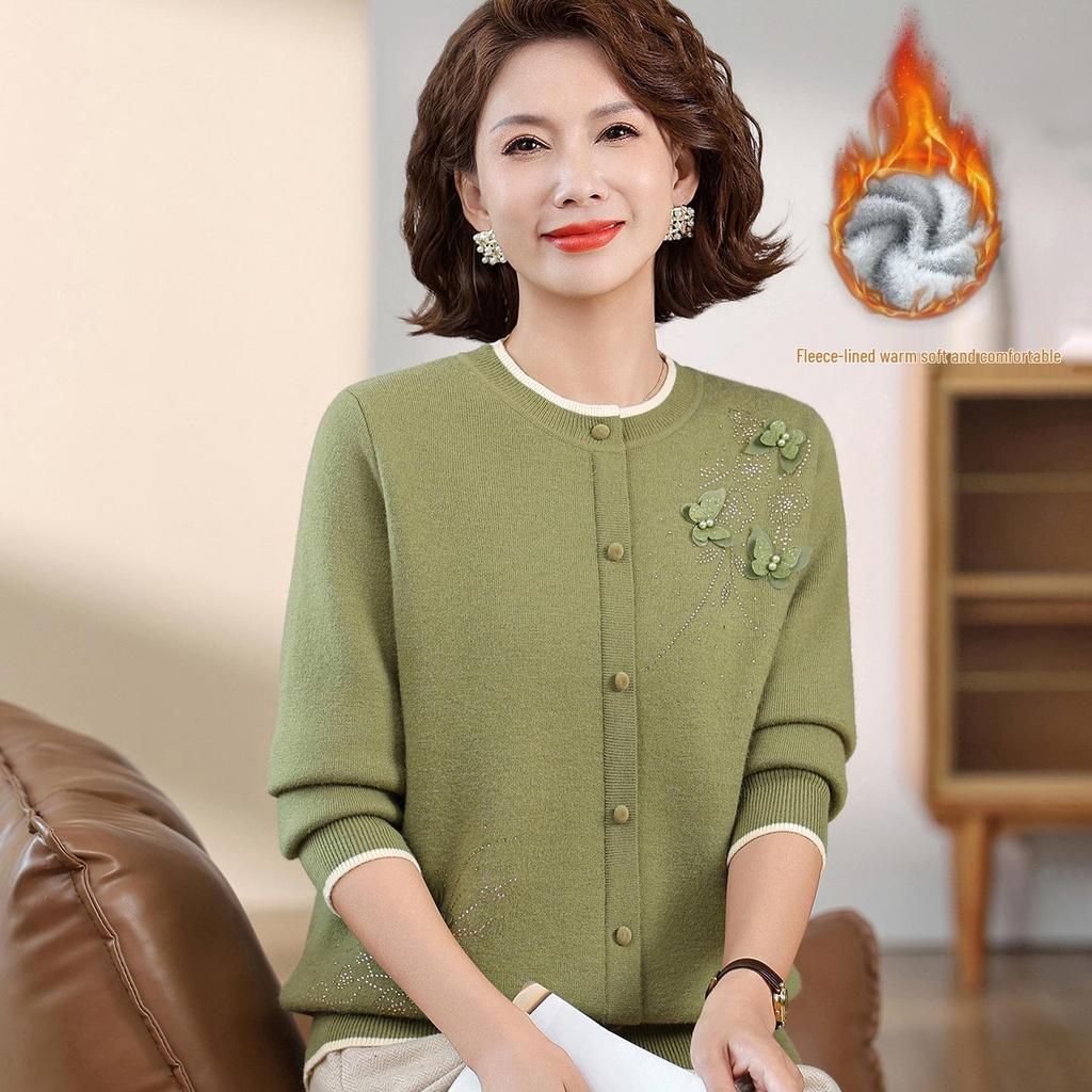 Mom's Velvet-Lined Knitwear: Warm Top for Middle-Aged & Elderly Women