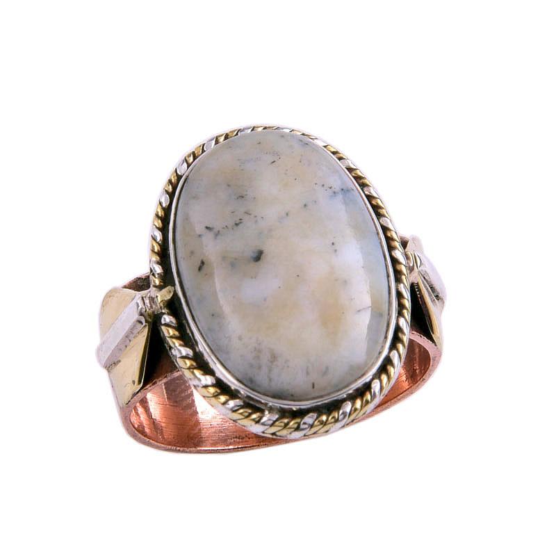 Natural Dendrite Opal Gemstone Two Tone 925 Sterling Silver Gift Ring S.8 O9R42