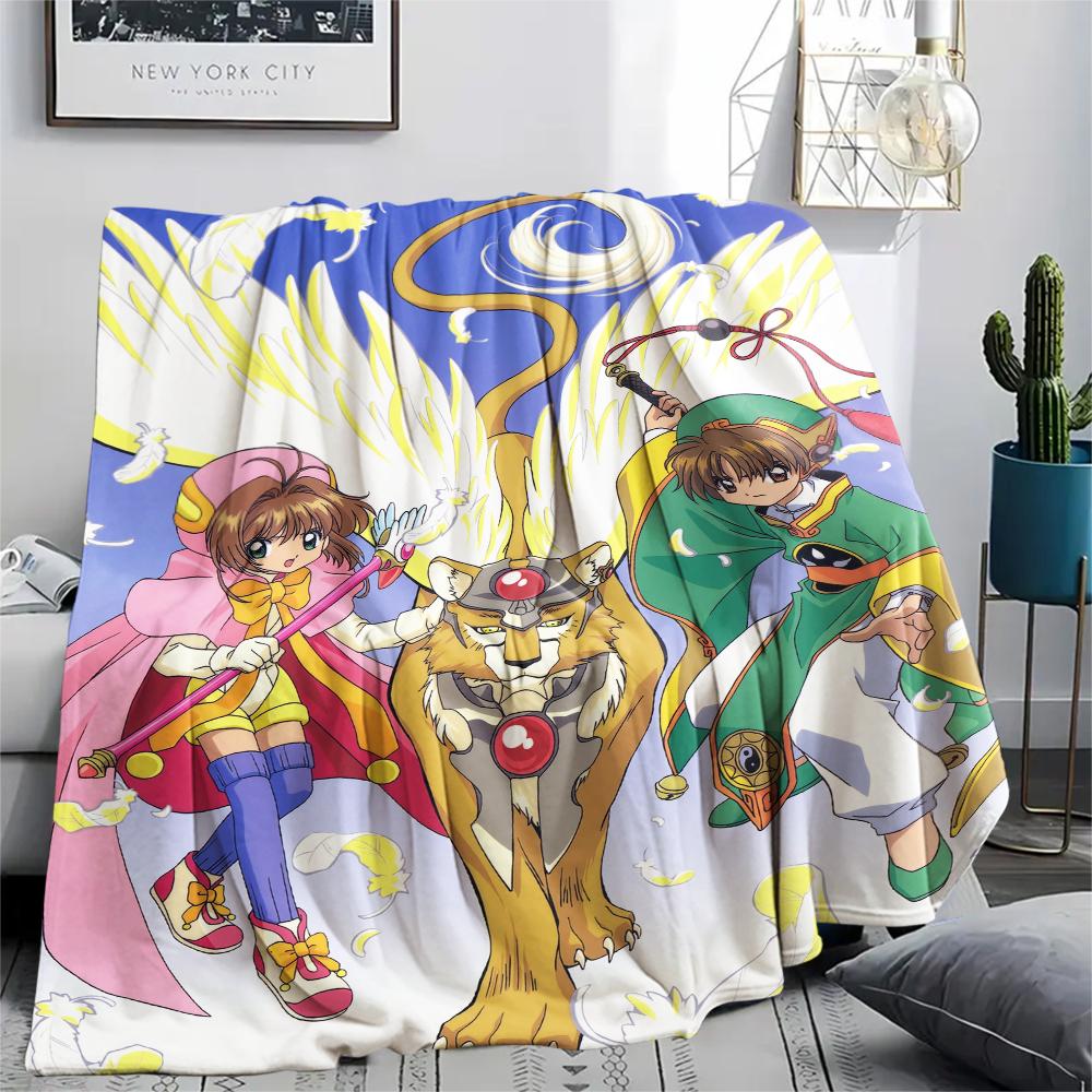 1Pc Cardcaptor Sakura Print Flannel Blanket, High quality Comfortable for All Seasons, Home Decor, Warmth and Comfort, Perfect for Christmas Gifts