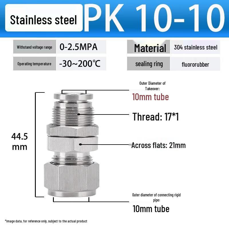 304 Stainless Steel Bulkhead Push-to-Connect Fitting
