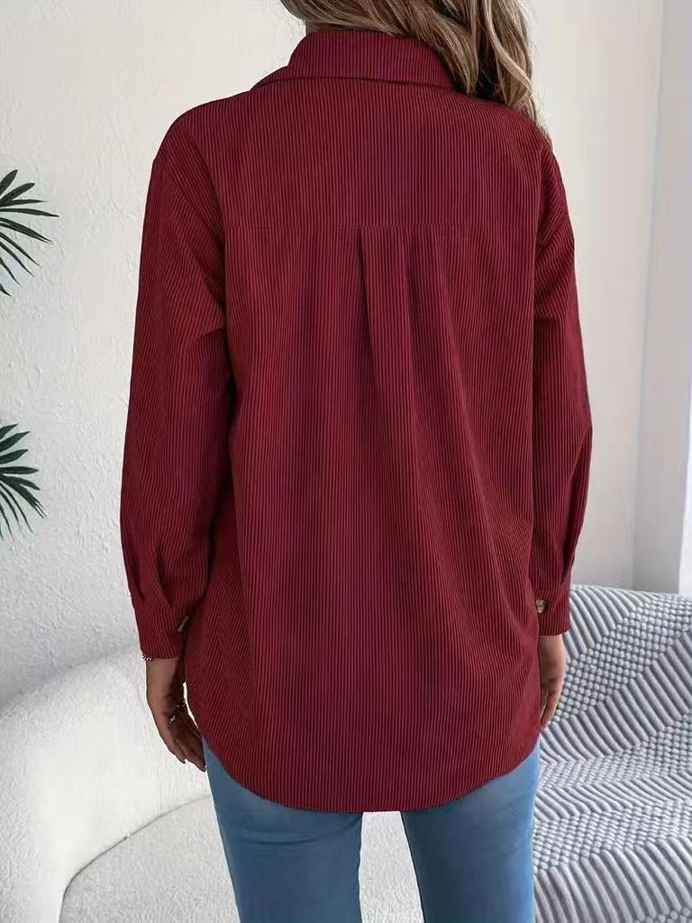2025 Women's Casual European-American Corduroy Striped Shirt Jacket