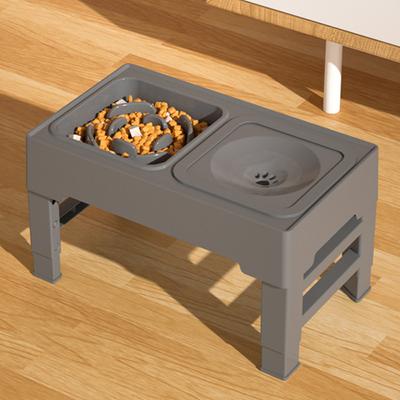 Adjustable Elevated Dog Bowls 2-In-1 Slow Feeder with Water Bowl for Small/Medium/Large Pets Cats