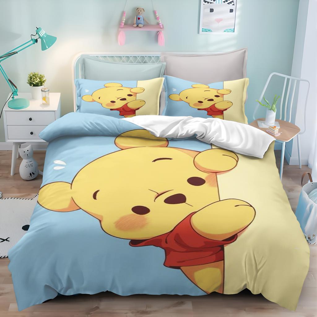MINISO Uroczy Kubuś Puchatek Kreskówka Anime Poszewka na Kołdrę Zestaw Prezenty Poszewki na Kołdrę Poszewki na Poduszki Zestaw Pościeli dla Dzieci Dekoracja Rozmiar Queen King