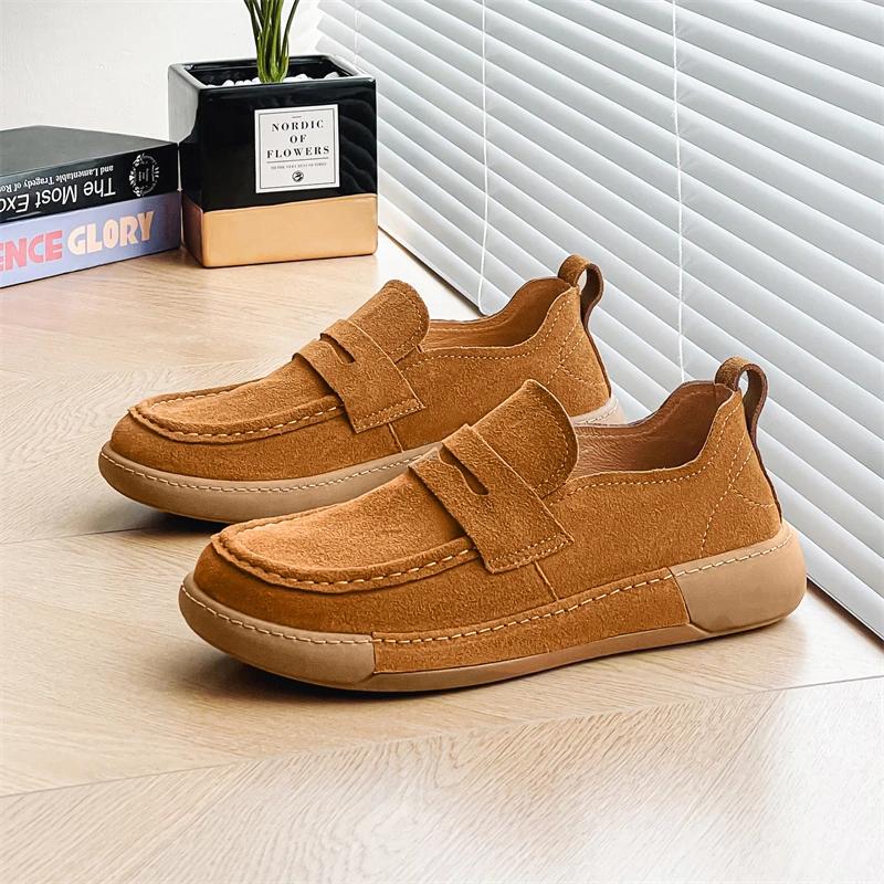 Fashion Trendy Brand Men's Suede Leather Shoes Thick Soled Wear-resistant Men's Sports Leisure Shoes Fashionable Yellow Oxford Shoes