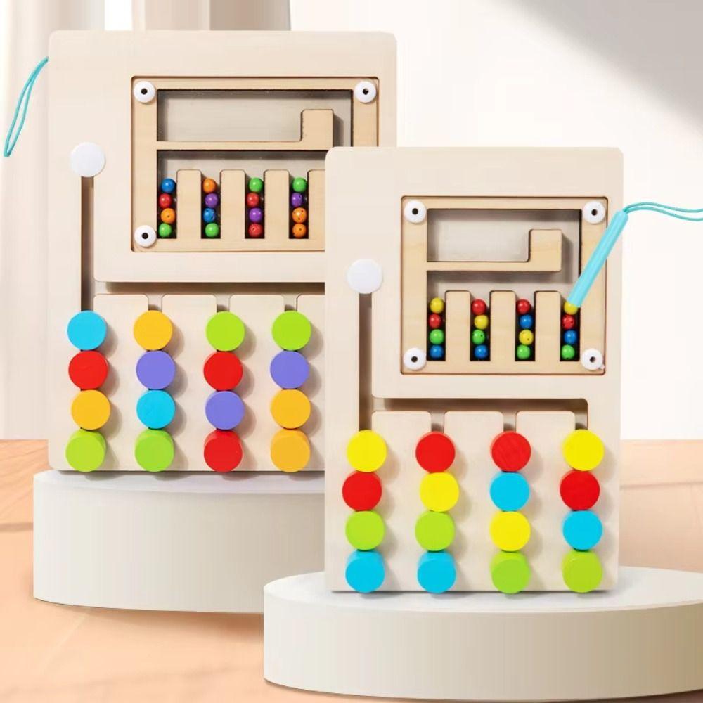 Color Sorting Montessori Sliding Puzzle Board Wooden Wooden Rolling Toy  Fine Motor Training