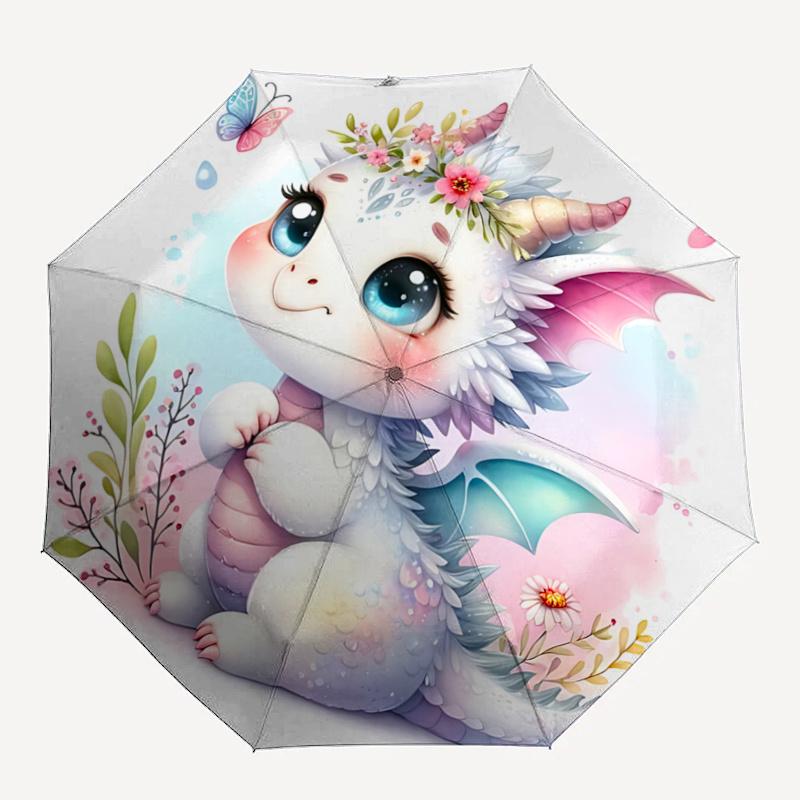 1pc Adorable White Dragon Automatic Opening and Closing Umbrella, Lightweight 3-Fold, With Cute Cartoon Characters, Suitable for Home, Outdoor an